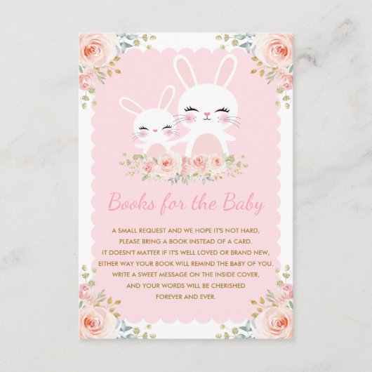 Girly Pink Bunny Rabbit Baby shower Book Request Informatiekaartje (Voorkant)