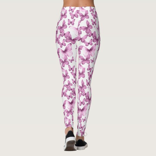 Girly Pink Butterflies Whimsical Patterned Leggings (Achterkant)