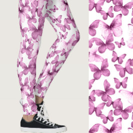 Girly Pink Butterflies Whimsical Patterned Leggings