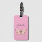 Girly Pink Butterfly Bagagelabel (Voorkant (verticaal))