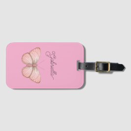 Girly Pink Butterfly Bagagelabel