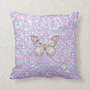 Girly Pink Butterfly Blue Hearts Glitter Pattern Kussen