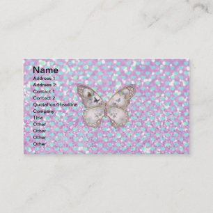Girly Pink Butterfly Blue Hearts Glitter Pattern Visitekaartje