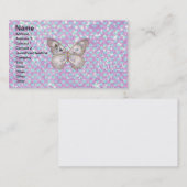 Girly Pink Butterfly Blue Hearts Glitter Pattern Visitekaartje (Voorkant / Achterkant)