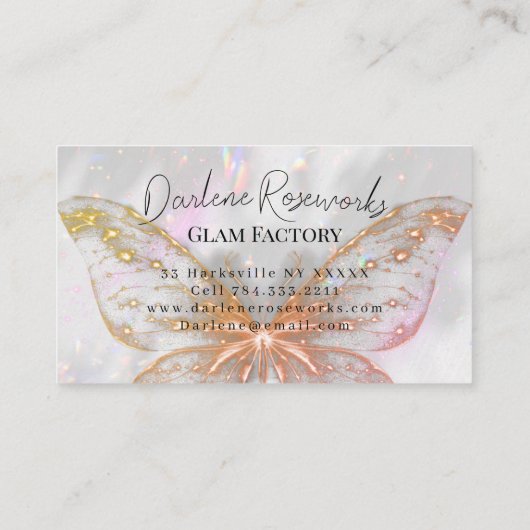 Girly Pink Butterfly Sparkle Hair Salon Visitekaartje (Achterkant)