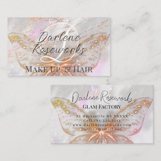 Girly Pink Butterfly Sparkle Hair Salon Visitekaartje (Voorkant / Achterkant)