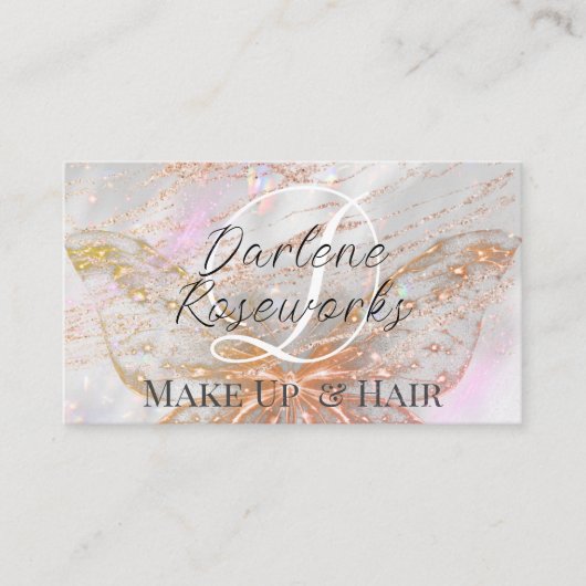 Girly Pink Butterfly Sparkle Hair Salon Visitekaartje (Voorkant)