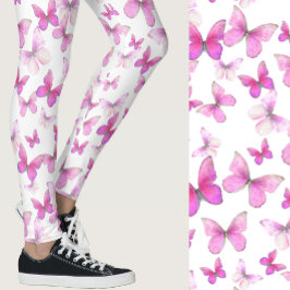 Girly pink butterfly whimsical patterned leggings