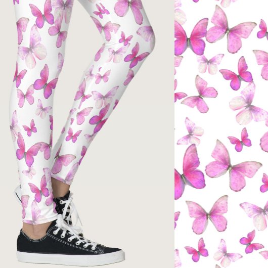 Girly pink butterfly whimsical patterned leggings