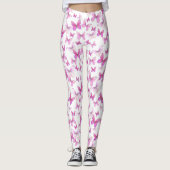 Girly pink butterfly whimsical patterned leggings (Voorkant)