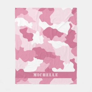 Girly Pink Camo Camouflage Monogram Naam Fleece Deken