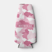 Girly Pink Camo Camouflage Monogram Naam Flesjeskoeler (Voorkant)