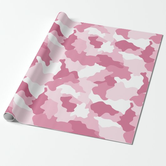 Girly Pink Camouflage Raspberry Pattern Cadeaupapier (Uitgerold)