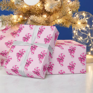 Girly Pink Candy Cane met strik Cadeaupapier