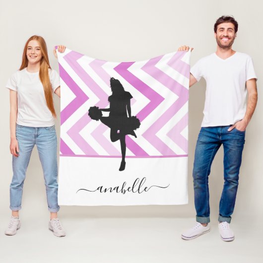 Girly Pink Cheerleader Silhouette Cheer Coach Name Fleece Deken (In situ)