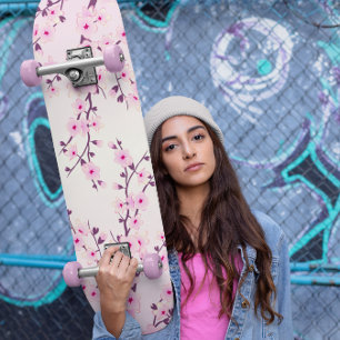 Girly Pink Cherry Blossom Floral Persoonlijk Skateboard
