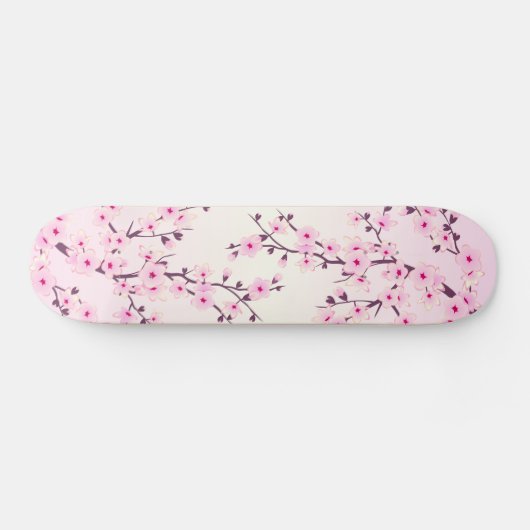 Girly Pink Cherry Blossom Floral Persoonlijk Skateboard (Horizontaal)