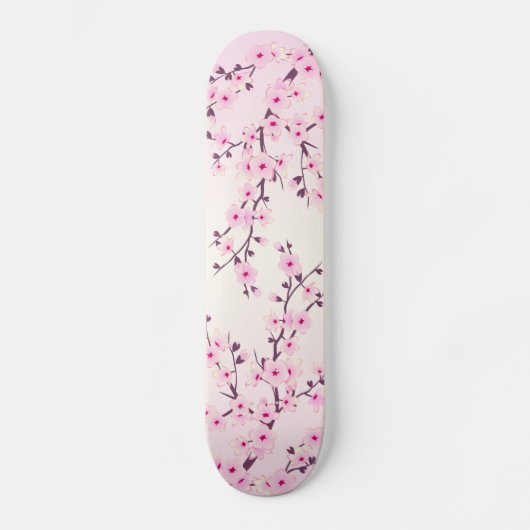 Girly Pink Cherry Blossom Floral Persoonlijk Skateboard (Voorkant)