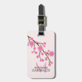 Girly Pink Cherry Blossom , gepersonaliseerd Bagagelabel (Voorkant verticaal)