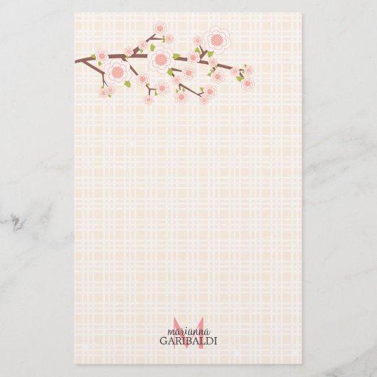 Girly Pink Cherry Blossom , gepersonaliseerd Briefpapier (Voorkant)