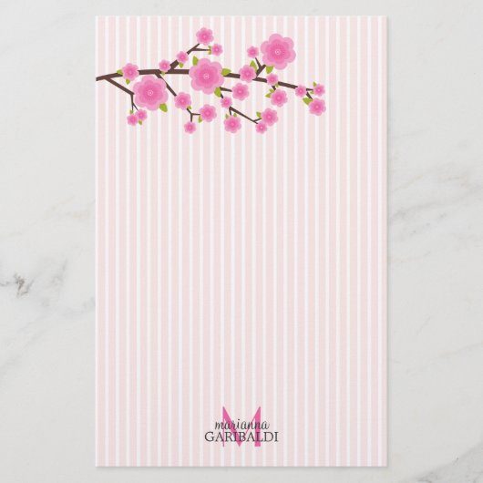 Girly Pink Cherry Blossom , gepersonaliseerd Briefpapier (Voorkant)