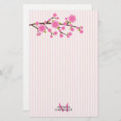 Girly Pink Cherry Blossom , gepersonaliseerd Briefpapier (Voorkant / Achterkant)