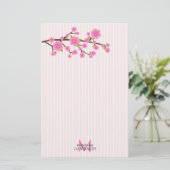 Girly Pink Cherry Blossom , gepersonaliseerd Briefpapier (Staand voorkant)
