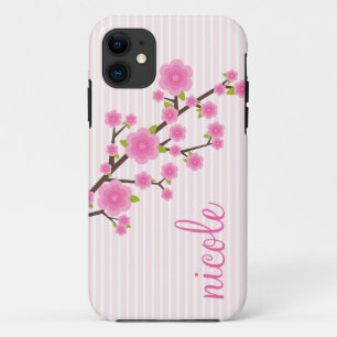 Girly Pink Cherry Blossom , gepersonaliseerd iPhone 11 Hoesje