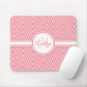 Girly Pink Chevron met Monogram Muismat (Met muis)