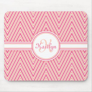 Girly Pink Chevron met Monogram Muismat