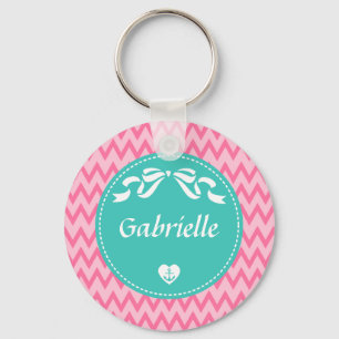 Girly Pink Chevron Pattern kletst met naam Sleutelhanger