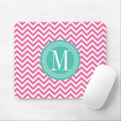 Girly Pink Chevron Zigzag gepersonaliseerd Monogra Muismat (Met muis)