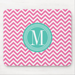 Girly Pink Chevron Zigzag gepersonaliseerd Monogra Muismat