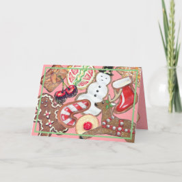 Girly Pink Christmas Cookie Snoep Bakken Schattige Feestdagen Kaart