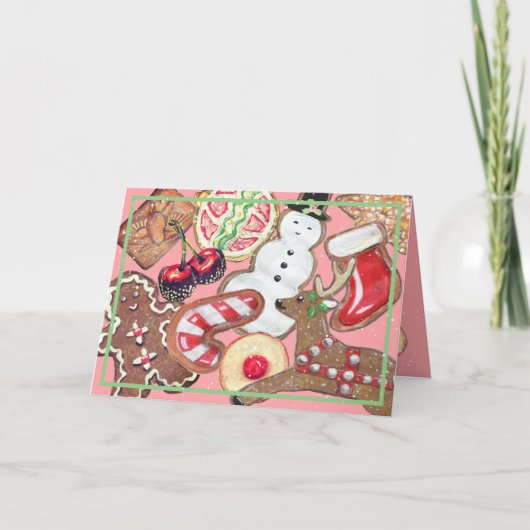 Girly Pink Christmas Cookie Snoep Bakken Schattige Feestdagen Kaart (Voorkant)