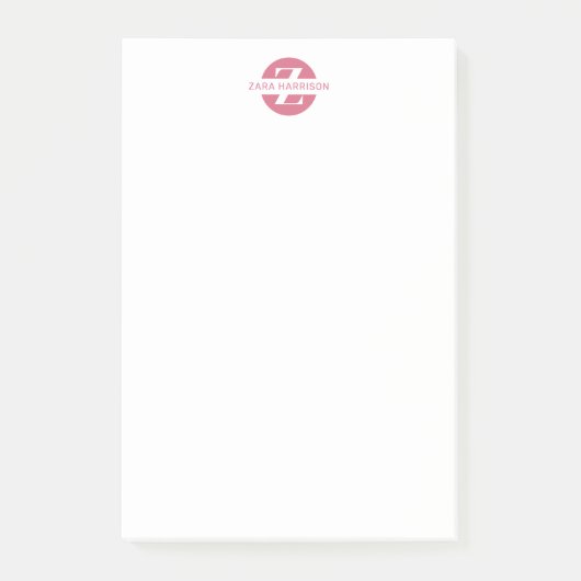 Girly Pink Circle Name Minimal Business Monogram Post-it® Notes (Voorkant)