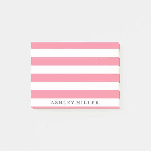 Girly Pink Classic Stripes Monogram Opmerkingen Post-it® Notes (Voorkant)