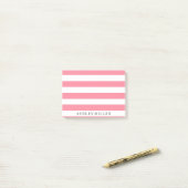Girly Pink Classic Stripes Monogram Opmerkingen Post-it® Notes (Op bureau)