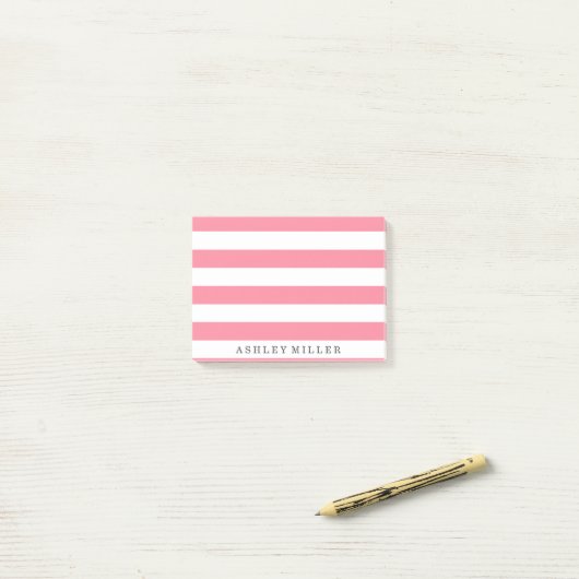 Girly Pink Classic Stripes Monogram Opmerkingen Post-it® Notes (Op bureau)