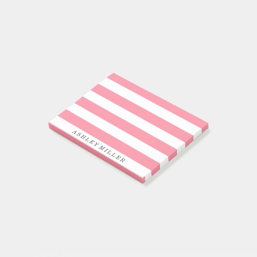 Girly Pink Classic Stripes Monogram Opmerkingen Post-it® Notes (Schuin)