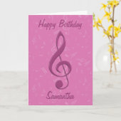 Girly Pink Clef en Musical Notes Birthday Kaart (Gele Bloem)