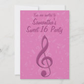 Girly Pink Clef en Musical Notes Birthday Party Kaart (Voorkant)