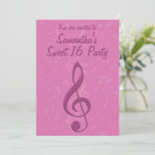 Girly Pink Clef en Musical Notes Birthday Party Kaart (Staand voorkant)