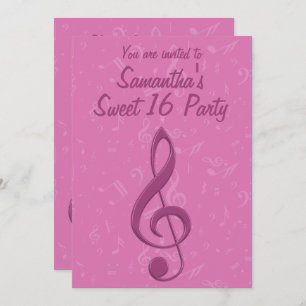 Girly Pink Clef en Musical Notes Birthday Party Kaart
