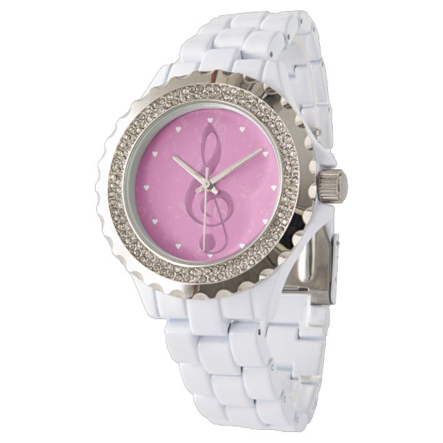 Girly Pink Clef en Musical Notes Horloge (Gekanteld)