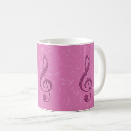 Girly Pink Clef en Musical Notes Koffiemok (Voorkant rechts)