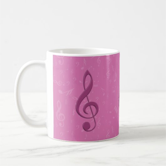 Girly Pink Clef en Musical Notes Koffiemok (Links)