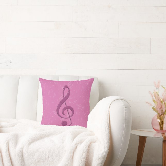 Girly Pink Clef en Musical Notes Kussen (Bank)