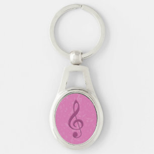 Girly Pink Clef en Musical Notes Sleutelhanger