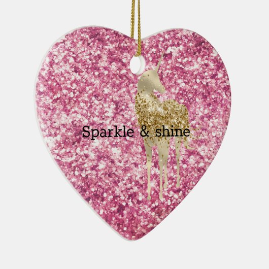 Girly Pink Confetti Gold Unicorn Keramisch Ornament (Rechts)